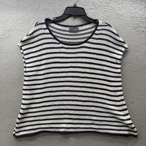 Wooden Ships Women’s Knit Striped Sleeveless Sweater Navy Blue White Size S/M